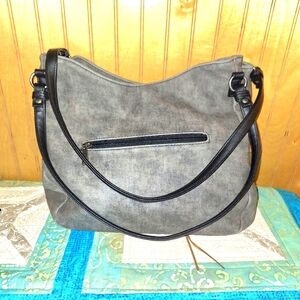 Charcoal Hobo Bag with Black Accents, Faux Leather
